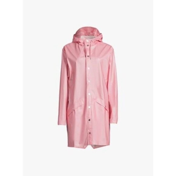 NWT RAINS Rain Coat Unisex Long Jacket Hood Pink Sky 12020 - Medium MSRP $125 - Picture 11 of 15
